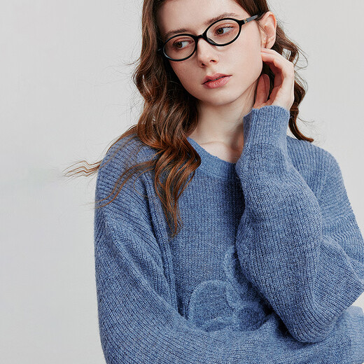 Chuyu three-dimensional floral knitted sweater for women 2025 autumn and winter new style dopamine mohair lazy top haze blue M