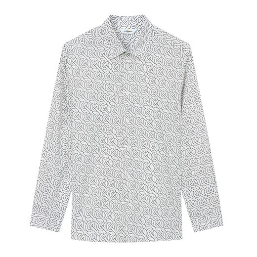 HENRY GRANT Henry Grant Red Panda Autumn and Summer Fashion British Casual Printed Long-Sleeved Shirt Presbyopic Logo White Shirt Men White 46 (170/88A)