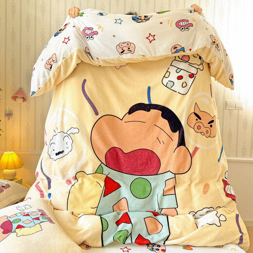 Crayon Shin-chan cartoon cute milk velvet four-piece winter thickened quilt cover sheet student dormitory three-piece set Sleepy Shin-chan-velvet 1.8m fitted sheet style four-piece quilt cover 200*230cm