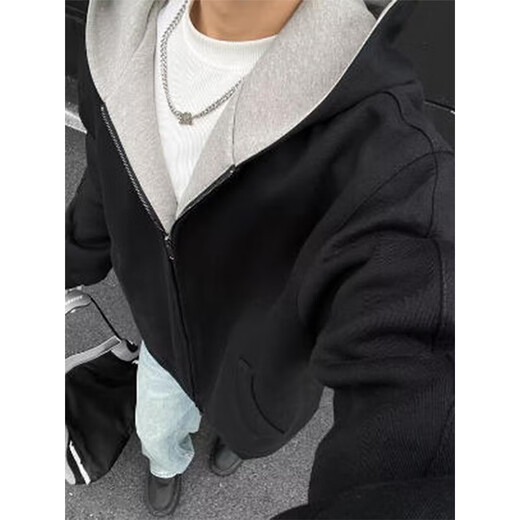 Ruyal Korean style high-end coat for women in autumn with shoulder design niche ins zipper hooded sweatshirt trendy baseball uniform light gray regular L