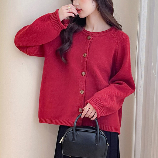 TonLion 2025, осенне-зимняя атмосфера, простой кардиган с круглым вырезом, женская вязаная куртка, качественный красный свитер, женский белый цвет