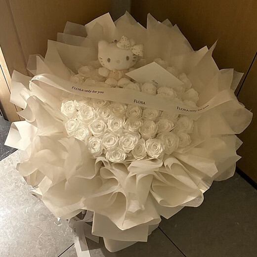 Everlasting flower rose bouquet doll hug bucket for girlfriend and best friend simulated soap flower birthday gift Pudding Cloud 33 hug bucket + balloon without doll