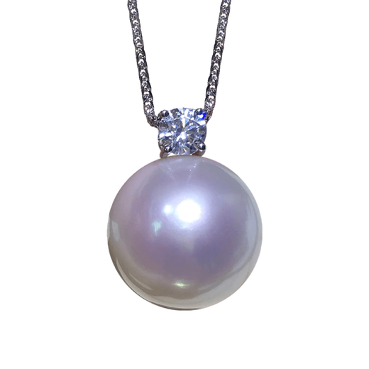 MHFDO natural Edison pearl pendant, round and bright 18K gold zircon princess model, comparable to Australian white seawater pearls 18 11-12mm
