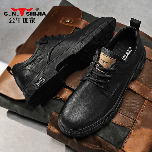 Bull Family Business Formal Leather Shoes Men's Shoes Autumn and Winter 2025 New Shoes Men's Casual Men's Genuine Leather Martin Boots Men's Black Four Seasons Shoes GN123101753 41 (Standard Sports Code)