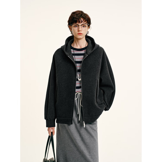 COKEYA/Constant temperature small heater hot melt Cornelli hooded double zipper casual sweatshirt fashion jacket top women autumn and winter dark gray (heating constant temperature) L