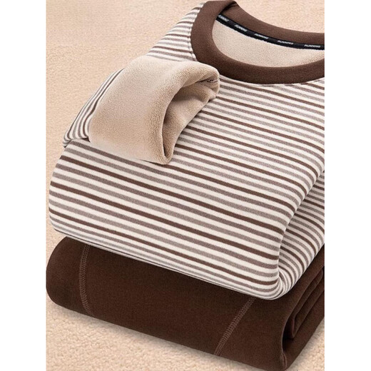 Modal puede usar cachemira súper grueso para ropa interior térmica para hombres más camisa base de los estudiantes de secundaria en el terciopelo Invierno alargado NYY9902 Set Rayas azules claras 2XL Tamaño (peso 140 Jin [Jin equivale a 0.5 kg] -150 Jin [Jin equivale a 0.5 kg])