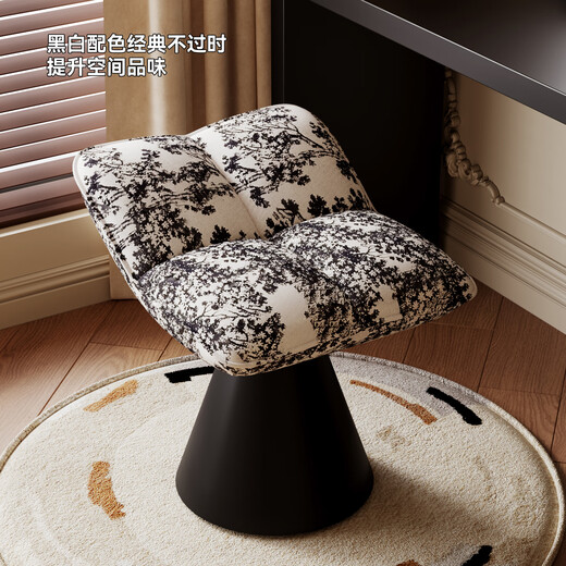 Zusai can rotate mid-century style makeup chair for girls' bedroom, light luxury and high-end nail art chair, internet celebrity creative dressing table stool, light luxury black, stable iron base/can be rotated 360 degrees