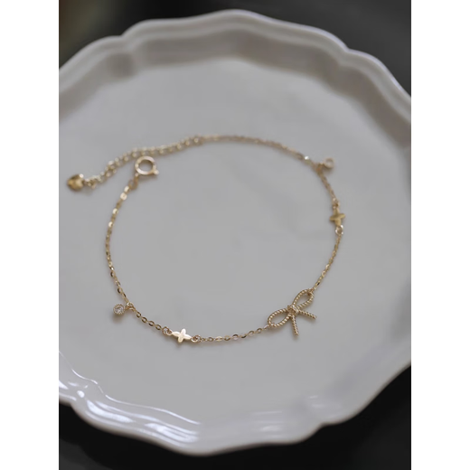 Aibana Light Luxury S925 Silver Plated 14K Gold Bracelet Women's Twist Bow Four-leaf Clover Simple Temperament Bracelet for Girls Gift Gold