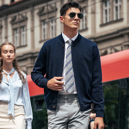 Mr. Bu Baseball Collar Wool Jacket 2025 Autumn New Dark Placket Pocket Jacket BT15366 Deep Sea Blue L (175)