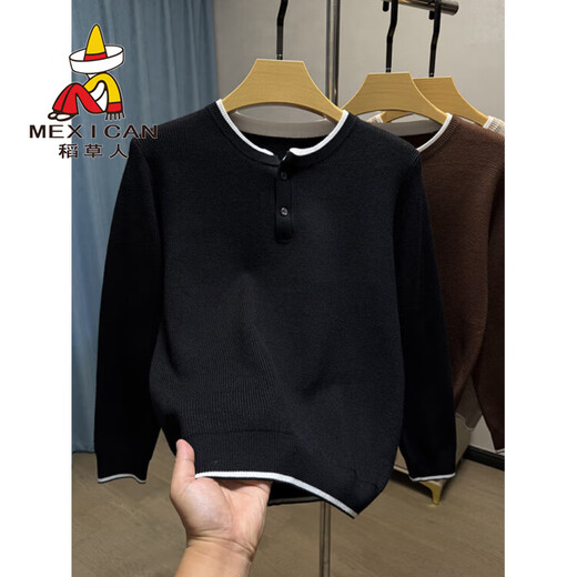 Scarecrow old money style Henry collar sweater long-sleeved bottoming shirt men's autumn and winter two-button inner sweater men's sweater beige XL 175