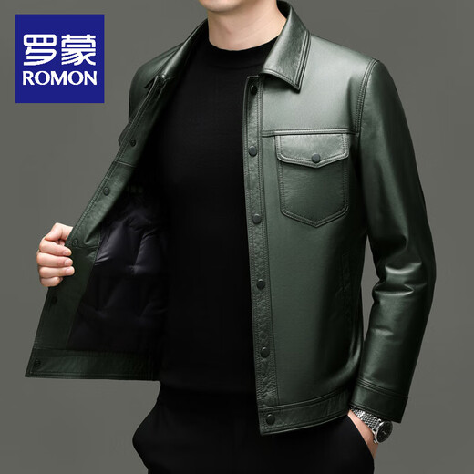 ROMON Haining мужская куртка из воловьей кожи первого слоя, осенне-зимняя повседневная утолщенная куртка с лацканами 90, белый гусиный пуховик для мужчин, коричневый 90, наполнитель из белого гусиного пуха, 3XL (54) 145-160Цзиньцзинь равен 0,5 кг