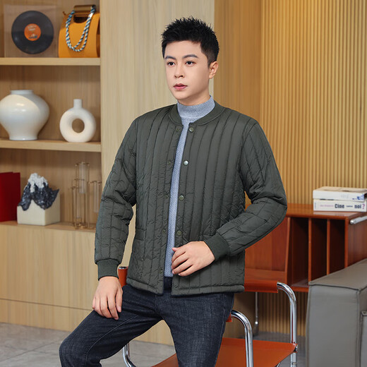 Men's velvet thickened lining cotton coat popular large size cotton coat autumn and winter base layer small cotton jacket warm short jacket military green lining natural velvet 5XL 160-180Jin Jin is equal to 0.5 kg