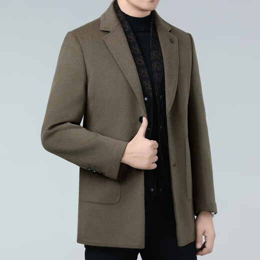 SEVEN 7 Seven brand double-sided cashmere coat men's mid-length winter dad wear middle-aged wool woolen thickened down jacket 5586 black (scarf collar down lining) M 170/48