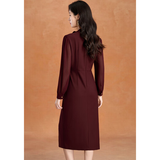 Kebel light luxury high-end dress women's 2025 new autumn and winter temperament waist slimming long-sleeved slit mid-length skirt L