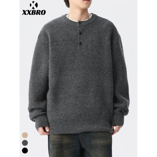 Dances with Wolves (DANCING WOLVES) xxbro men's #Henry collar thickened winter lazy style knitted inner sweater men's versatile loose bottoming shirt dark gray M