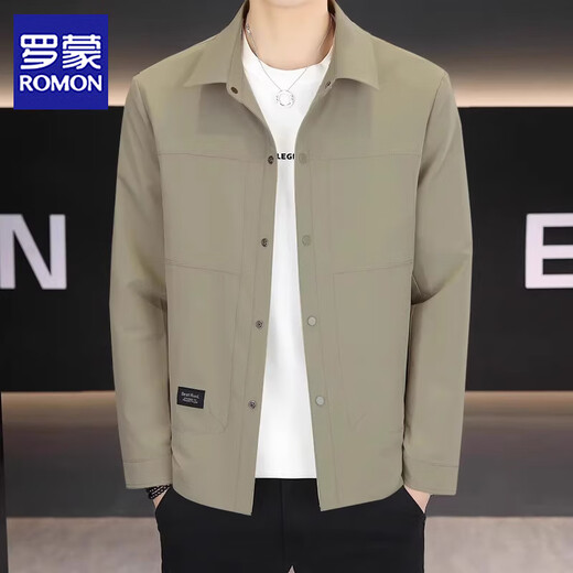Romon Lapel Men's Jacket Spring and Autumn Coat 2025 New Autumn Clothes Versatile Casual High-end Jacket Men's Top 178 Army Green XL (180) Recommended 140-155 Jin Jin equals 0.5 kg