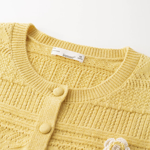 
InMAN (INMAN) Fashion Simple Three-dimensional Crochet Knitted Cardigan for Women 2025 Autumn Elegant Versatile Retro Sweater Jacket Yellow M