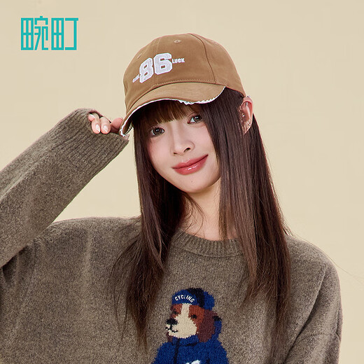 Wanding Varsity Girls Series Baseball Cap Women's Lace Curved Brim Peaked Cap Autumn and Winter Retro Versatile Soft Top Hat Brown One Size