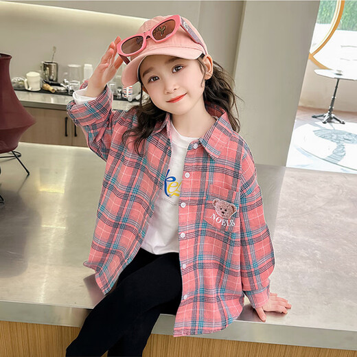 Girls' shirt long-sleeved spring and autumn 2025 new style children's tops big children's plaid trendy casual plaid shirt 160 cm