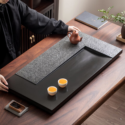 Natural black gold stone tea table stone coffee table high-end office living room tea set tray modern light luxury tea tray home 50*30*3CM