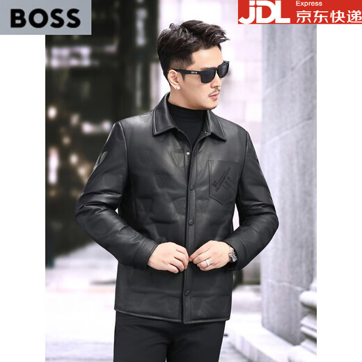 BOSS Haining Genuine Leather Jacket Men's 2025 New First Layer Sheepskin Korean Style Leather Jacket Business Casual Jacket Black S 165 Suitable for 120 Jin Jin equal to 0.5 kg or less