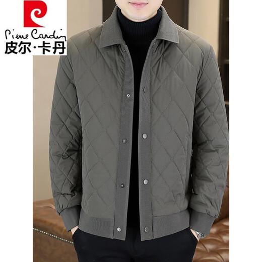 Pierre Cardin 2025 Plaid Cotton Jacket Men's Winter New Thin Warm Lapel Cotton Jacket Fashion Casual Cotton Jacket Gray XL 120-135Jin Jin equals 0.5 kg