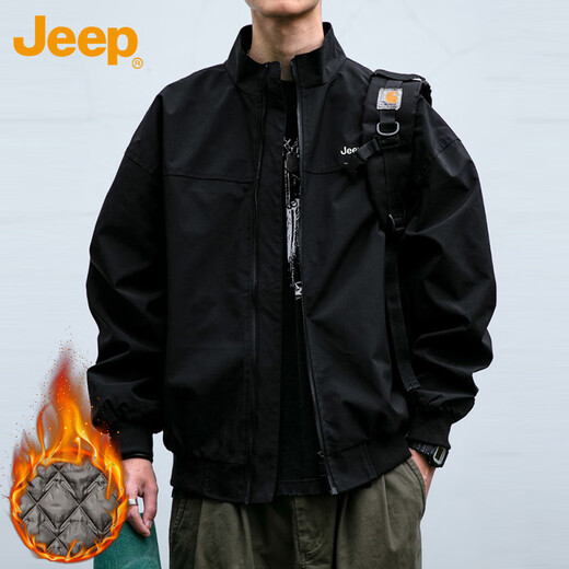 Jeep (JEEP) jacket men's coat autumn and winter stand collar executive casual loose American clothes men's black cotton XL