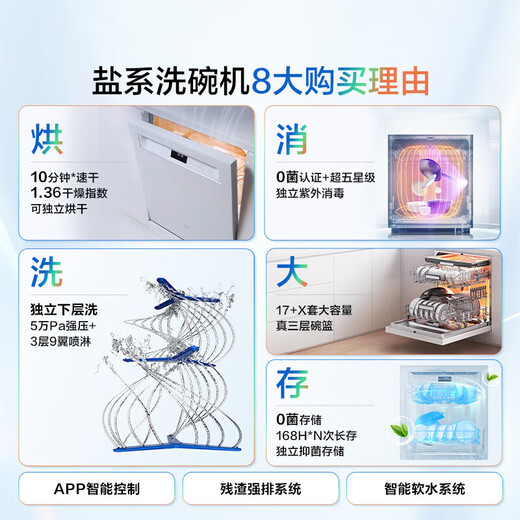 Robam dishwasher G1 Ultra salt series 17 sets, large capacity, integrated washing, washing, drying and storage, five-star disinfection, hot air drying, automatic opening and closing door, 168h long-term storage, 17 sets, black, washing, washing, drying and storage + 5-star disinfection + APP intelligent control