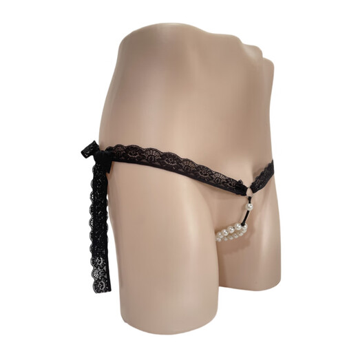 BUFFNY men's underwear lace-up adjustable size thong seductive lace pearl sexy free T-pants black one size