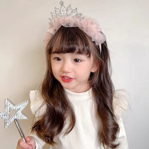 Children's Super Fairy Princess Crown Hairband Sweet and Cute Baby Birthday Crown Gauze Headband Hairpin Girls Hair Accessories 04 Purple Crown