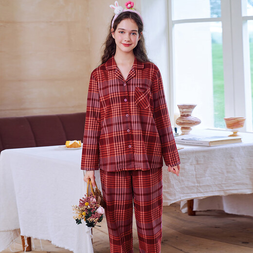 American Standard Autumn and Winter New Long Sleeve Couples Pure Cotton Pajamas Set Women Can Wear Casual Plaid Soft Cotton Home Clothes Men Twilight Blue (brushed cotton) 3XL