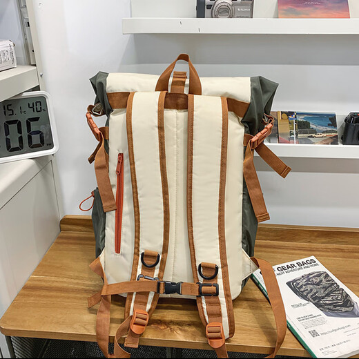 Ershanji Sports Outdoor Hiking Mountain Cycling Motorcycle Backpack Folding Roll Top Backpack Men's Functional Wind Travel Backpack Outdoor Mountaineering Bag Green - Double Back