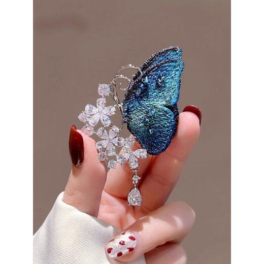 SNQP light luxury crystal flower embroidered butterfly brooch, feminine corsage, creative pin-like accessories gift, crystal flower embroidered butterfly-brooch