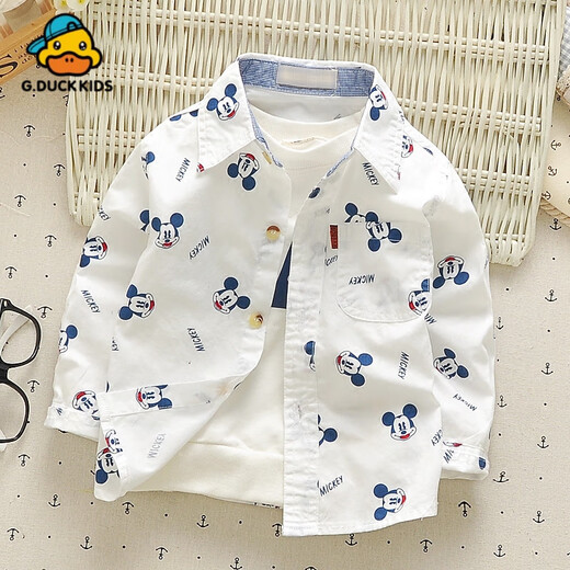 G.duck children's pure cotton shirt spring new fashion trendy boys and girls baby casual cartoon long-sleeved shirt children's clothing Mickey white free socks with purchase 80 cm (recommended height 80 weight 20 Jin Jin equals 0.5 kg hang tag 2