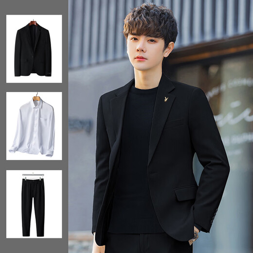 Playboy (PLAYBOY) casual small suit men's jacket Korean style college student business suit suit wedding high-end handsome top black single suit XL recommended 115-130 Jin Jin equals 0.5 kg