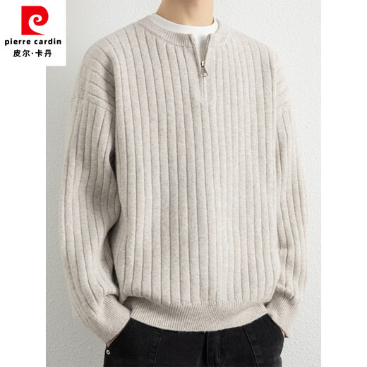 Pierre Cardin half-zip sweater for men autumn and winter 2025 new loose American style Henry collar sweater textured sweater for men 7023 black upgraded version M