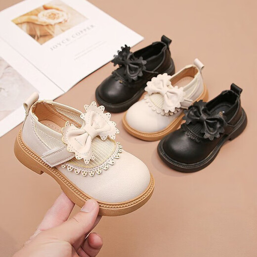 Bombshell Girls' Small Leather Shoes Princess Shoes 2026 Four Seasons New British Style Versatile Soft Soled Children's Shoes for Performance and School Wear Single Shoes Bow-Off-White Size 32 Inner Length 19.6cm