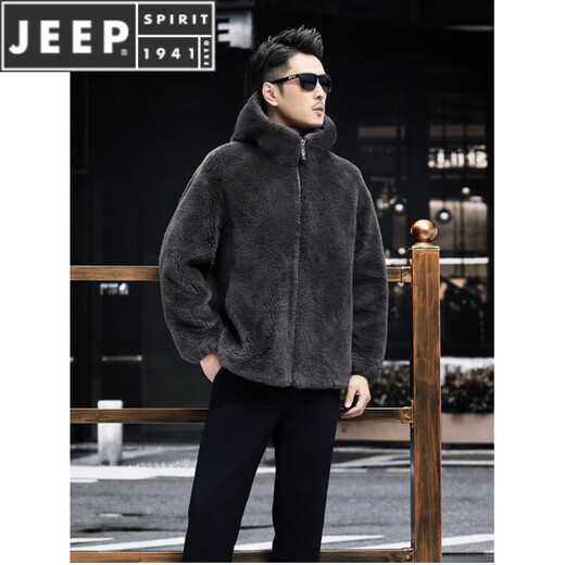 JEEP SPIRIT Reversible 100% Genuine Wool Sheep Shear Coat Men's Fur One-piece Lamb Fur Jacket Hooded Thick Tan M 100-120Jin Jin equals 0.5 kg