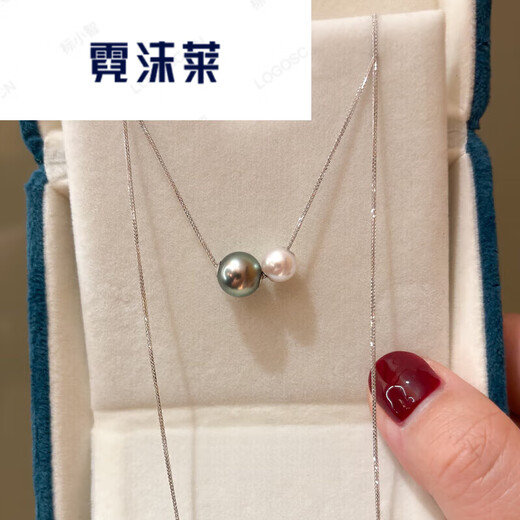 Nimolai black saltwater pearl malachite green strong aurora Akoya size double bead passepartout necklace necklace