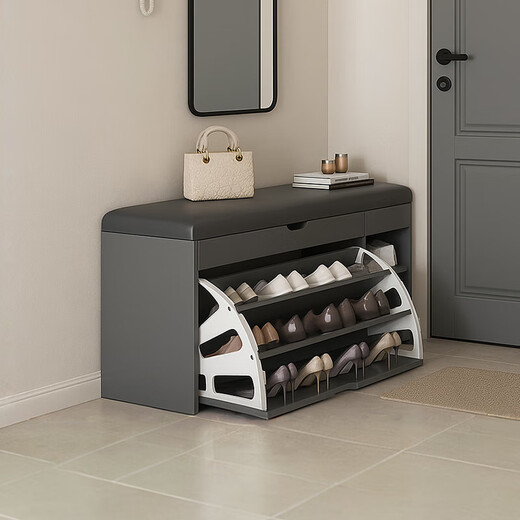 Entry shoe changing stool, home door can sit on the tipping bucket shoe rack, entrance door, entrance shoe cabinet, sitting stool, one-piece entry shoe changing stool, tipping bucket flip model, light gray 60*30*51cm