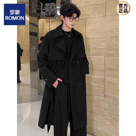 ROMON 2025 new mid-length men's windbreaker large size loose suit collar coat double-breasted over-the-knee coat tea coffee color XL 150-170Jin Jin is equal to about 0.5 kg