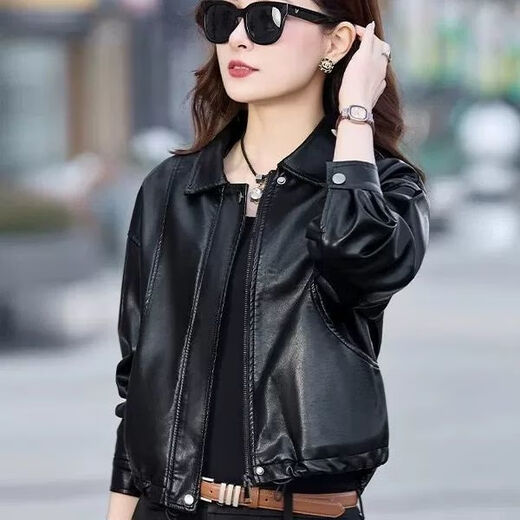 Playboy (PLAYBOY) brand Haining genuine leather jacket for women 2025 spring, autumn and winter new small fur one-piece fur jacket black velvet lining + detachable fur collar L Recommended 110-120 Jin Jin equals 0.5 kg