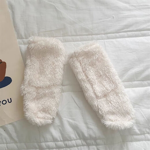 Jingmengyuan ins Korean infant plush socks for men and women winter warm coral velvet socks shoes non-slip floor socks light khaki plush socks