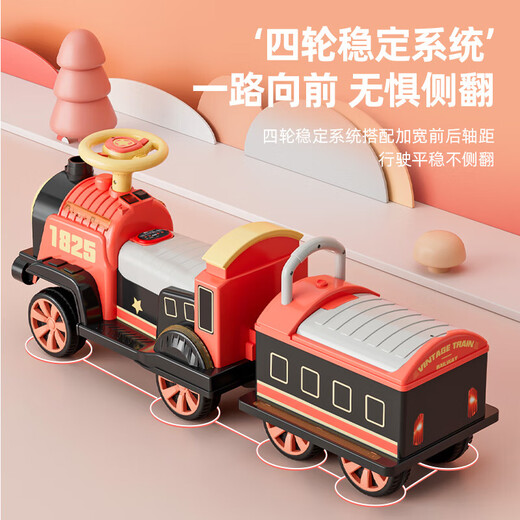 Yunya small train can seat people, remote control children's electric car, men's and women's toys, four-wheel car, two-seater, baby can spray, retro red - dual electric dual drive - front compartment - remote control - with spray