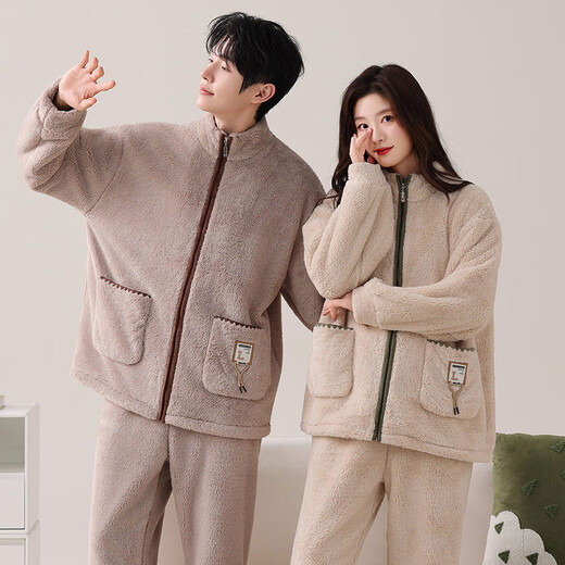 Imanan snowflake velvet couple pajamas for women winter thickened cardigan zipper warm casual men can be worn outside home clothes suit 5912 L women's style