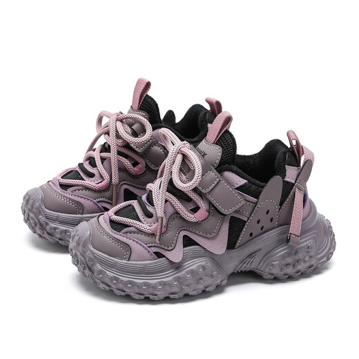 XIAO MI BU Tire Shoes Girls' Shoes 2025 Winter Ermian Fashion New Children's Soft Sole Daddy Shoes Versatile Pink Velvet Size 38