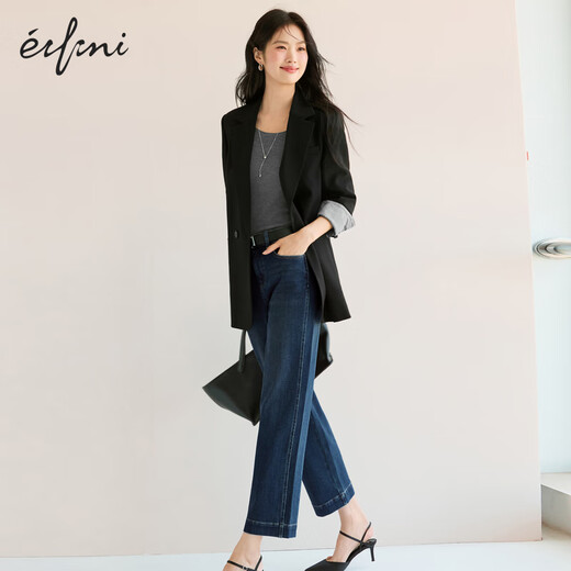 Eifli (Eifini) Eifli Frauen universeller elastischer Denim -Stoff beliebte Upgrade mit Breitfuß -Design Zigarettenhose 2025 Herbst neuer Stil Dunkelblau S