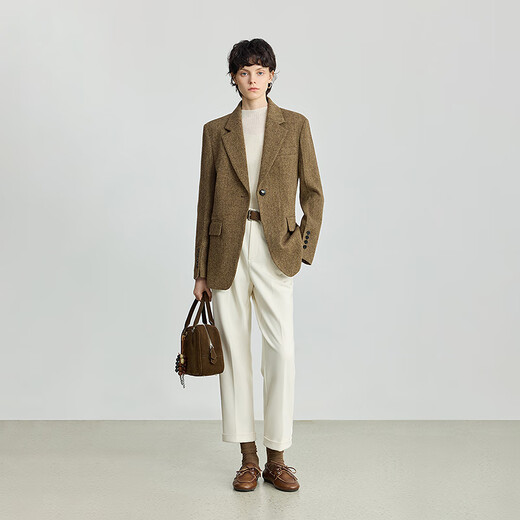 LILY 100% wool 2025 winter new style retro old money style thickened temperament commuter brown suit jacket for women 710 coffee L