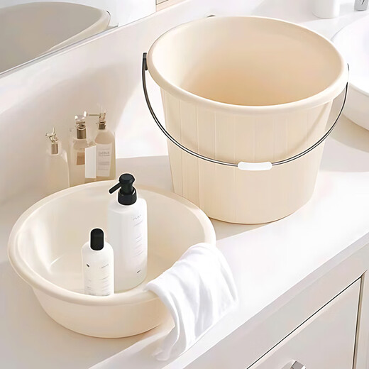 Household solid color laundry thickened water storage bucket student plastic bucket set dormitory bath universal simple storage bucket green BW2055 youth basin