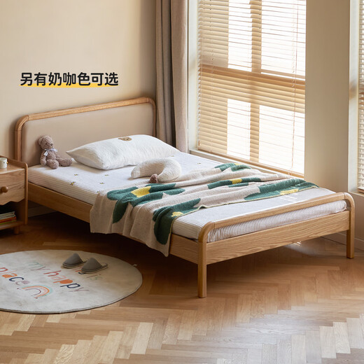 Genji Muyu solid wood children's bed soft package bed teen small bed princess bed 1.5*2m (milky white soft package) + mattress J117
